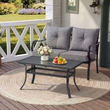 ONBRILL Grey Small Metal Outdoor Coffee Side Table Rectangle, Steel Outdoor Coffee Tables, Patio Tables For Outside, Garden, Balcony, Backyard And Living Room - Grey - View 1