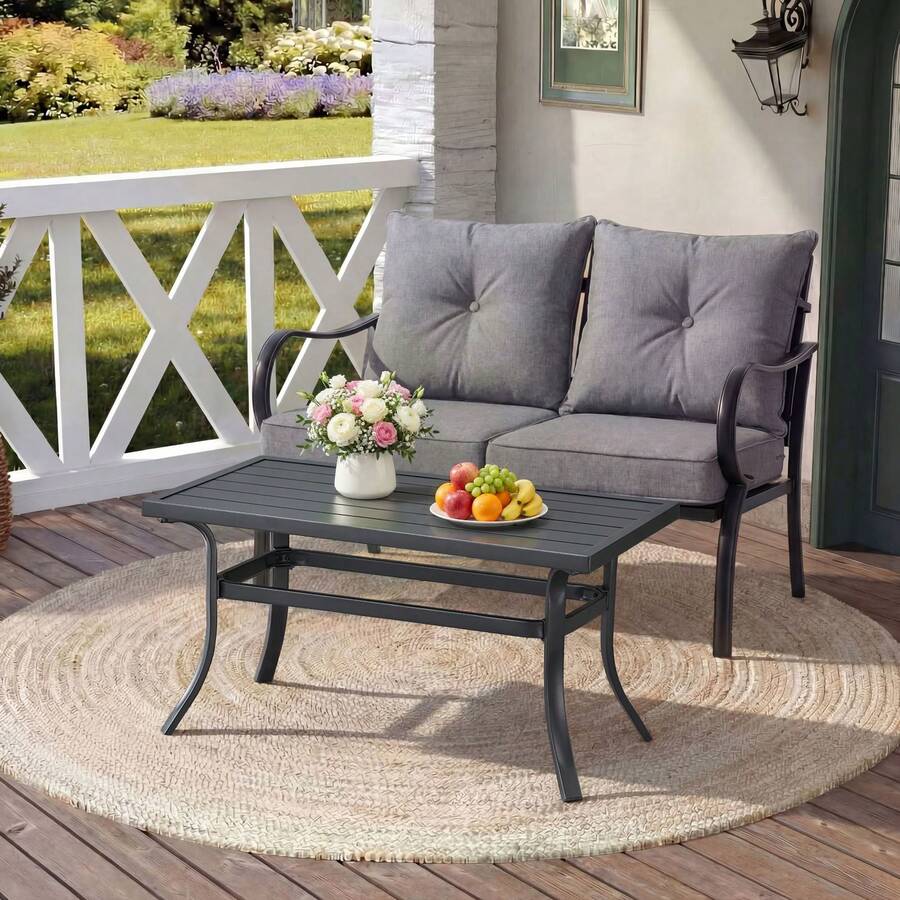 ONBRILL Grey Small Metal Outdoor Coffee Side Table Rectangle, Steel Outdoor Coffee Tables, Patio Tables For Outside, Garden, Balcony, Backyard And Living Room - Grey - View 1