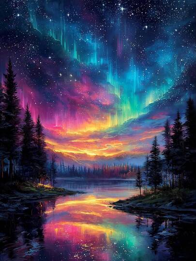 1pc DIY Diamond Painting Kit - Landscape, Aurora, Flowing Water, Home Decor, Full Drill, 30*40cm/40x50cm