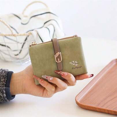 PRETTYZYS New Cute Small Wallet For Women, Short Bifold Snap Closure Zipper Printed Design PU Coin Purse, Student Pocket Change Pouch, Daily Carry Organizer, Valentine's Day Gift For Girls