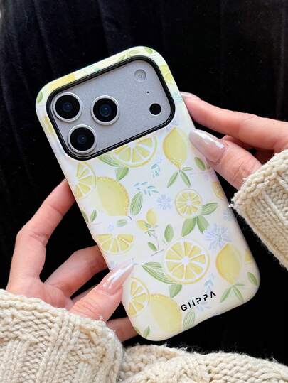 GIIPPA 1 Piece Fresh Handpainted Lemon & Floral Design Phone 17 Pro Max Case, Suitable For Phone 16 Pro Max, 15 Pro Max, 14 Pro Max, Korean Stylish & Interesting Phone Case, Compatible With 11/12/13/14/15/28 Pro Max Plus, Elegant Design For Both Men And Women, Ideal Gift For Girlfriend On Christmas, Valentine's Day, Easter, Wedding Season And Birthday