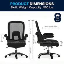HERCULES Series Big and Tall 500 lb. Rated Black Mesh Executive Swivel Chair with Fabric Seat and Adjustable Lumbar - Tela negra/malla - Ver 3
