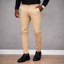 Men's Plus Size Tailored Twill Trousers With Cotton And Elastane, Assorted Colors - 香檳色 - 查看 10