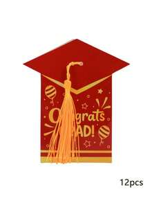 12pcs Graduation Celebration Candy Box, Graduation Party Decorations, Graduation Cap Shaped Candy, Chocolate, Cookie Supplies (Red, Purple, Black, Blue) - Graduation Cap Gift Box - View 12