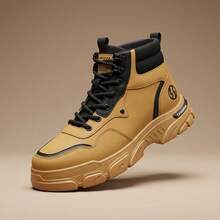Tenis de hombre y zapatos para hombre estilo botas casuales de piel sintética PU con cordones suela gruesa diseño moderno antideslizante y transpirable calzado cómodo para caballero botines deportivos de moda urbana tenis de hombre en oferta resistentes al desgaste estilo juvenil y versátil - Amarillo - Ver 9