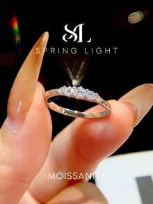 1枚0.1克拉五石莫桑石戒指，S925纯银奢华订婚/结婚戒指，新娘首饰 - 莫桑五鑽戒指0.1ct - 查看 1