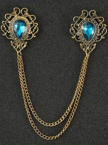 1 pieza Broche de cruz vintage con cadena de borlas, alfiler de solapa para camisa de hombre, accesorio de estilo británico - gotitas de agua - Ver 16