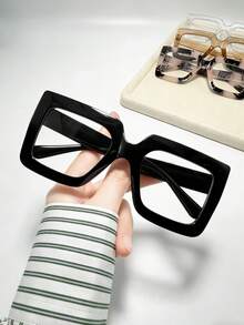 1 par de gafas decorativas con marco cuadrado de moda retro, gafas sin receta elegantes para tomar fotos, lindas y versátiles, conjunto de pareja a la moda - Luz simple - Ver 3