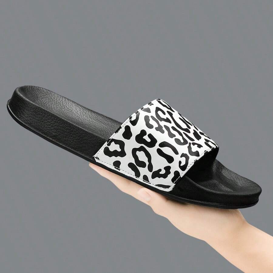 1双休闲唇形图案EVA拖鞋，男女通用沙滩凉鞋，厚底夏季拖鞋，度假休闲拖鞋 - 黑色 - 查看 1