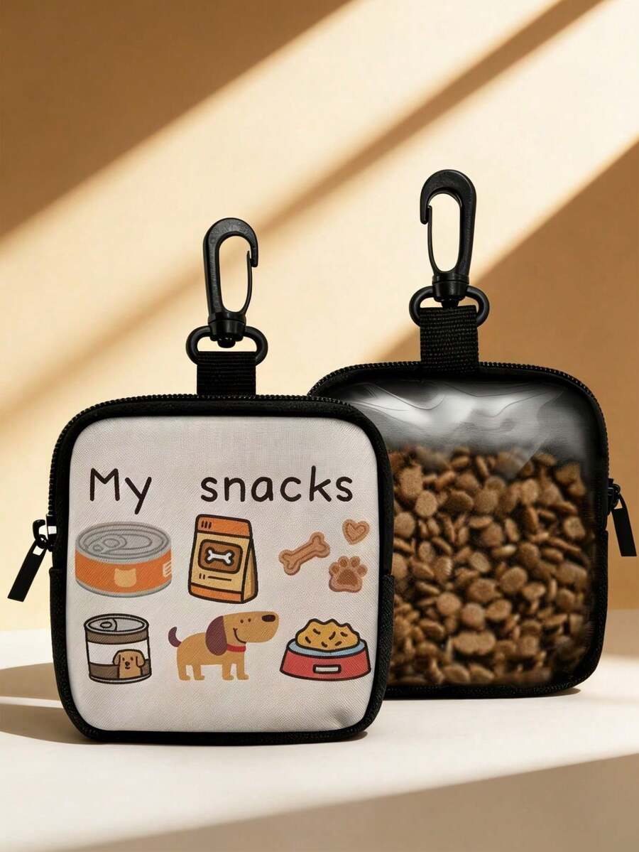 1pc Dog Print Dog Treat Bag, Pet Training Set With Hook And Zipper - Pet Poop Bag, Small Dog Pet Training Walking Bag - Multicolor - View 1