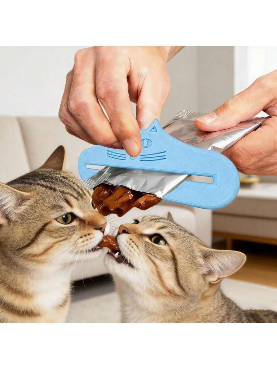2 dụng cụ bóp thức ăn dạng sệt hình mặt mèo cho thú cưng - Nhiều màu - Xem 1