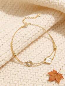 1pc S925 Sterling Silver Geometric Circle & Four-Leaf Clover Pendant Bracelet For Women, Fashionable, Elegant, Sophisticated Design, Versatile For Work And Occasions - Four Leaf Clover - View 9