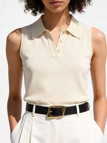 1条女士牛仔裤腰带，时尚真皮腰带，适合搭配女士连衣裙，银色搭扣 - 黑色 - 查看 3