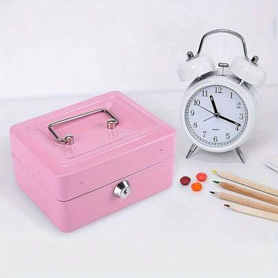 Caja portátil compacta (con 2 llaves) - Caja de dinero de metal mini, almacenamiento de de acero con cerradura, adecuada para uso doméstico y de oficina.