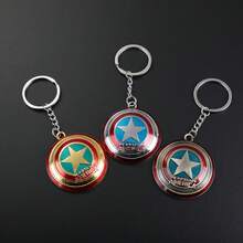 Rotating Shield Star Keychain, Superhero Metal Bag Charm, Car Key Pendant For Teens & Fans, Movie & Birthday Gift - Cyan - View 3