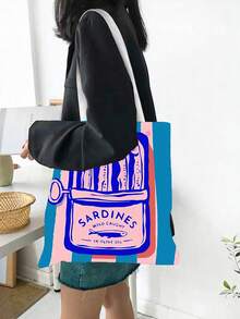 1 pièce Ensemble de sac fourre-tout, sac à main et sac de maquillage réutilisable pour femmes - Sac de courses en polyester à imprimé de boîte de sardines rayée rose et verte minimaliste, conception de sangle d'épaule fixe, convient pour la plage, le pique-nique, l'épicerie et le stockage alimentaire, sac fourre-tout pliable, multifonctionnel, polyvalent, grande capacité, léger, pratique, convient pour l'utilisation quotidienne de la famille et des amis, convient pour le trajet domicile-travail, les voyages, les vacances à la plage, le campus quotidien, cadeau de rentrée scolaire - Multicolore - Voir 11