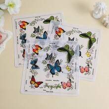3pcs Printed Handkerchiefs For Women, Retro Vintage Style Small Bird & Butterfly Pattern, Soft & Breathable, Elegant Handkerchief, Suitable For Wedding Bride Gifts,Festival,Travel - Multicolor - View 2