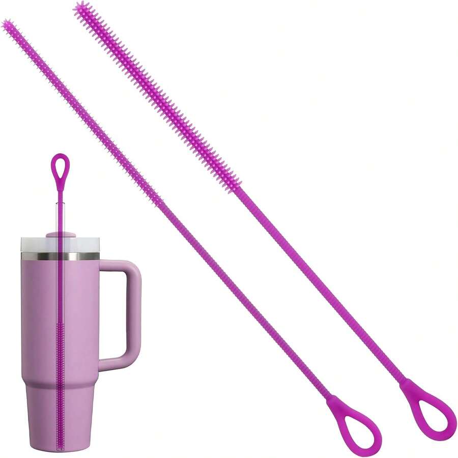 Silicone Straw Cleaning Brush, Reusable Straw Cleaning Brush With Flexible Steel Core, Extra Long Soft Bristle Bottle Brush Suitable For Cleaning Glass Straws And Crevices - A - View 1