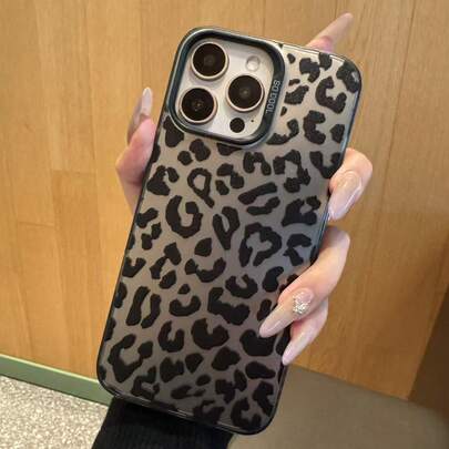 1 ốp lưng điện thoại chống sốc, chống trượt, họa tiết da báo sáng tạo, có nút bấm độc lập, lỗ camera lớn, màu đen và bạc, phù hợp với 17/Air 16/15/14 Plus/13/12/11/Pro/Pro Max/X/XR/XS/XS Max/7/8