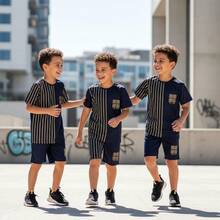 Boys' Stylish Summer Shirt And Shorts Set - Neblina azul - Ver 2