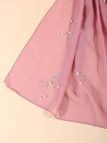 Khăn trùm đầu Hijab nữ thanh lịch mới, đính ngọc trai và đá pha lê, nơ, chất liệu chiffon nhẹ, thoáng khí, phù hợp mọi mùa, cho các buổi tiệc, bữa tối và các dịp buổi tối. - Màu Hồng  Dưa hấu - Xem 3