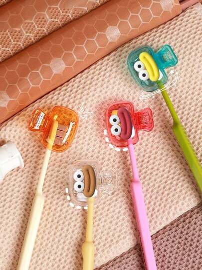 Dopamine Toothbrush Storage Clip & Cartoon Protective Cap Set - Vibrant Color Travel Toothbrush Cover With Ventilation Holes For Home, Dorm & On-The-Go Use | Cute Toothbrush Head Holder For Bathroom Organization, College Essentials & Family Travel&Back To School | Plastic Hygienic Toothbrush Case, Waterproof Dust-Proof Storage Box