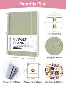 1本月度预算计划笔记本，112页，简易版ADHD预算计划本，包含储蓄和债务追踪、支出图表视图和透明口袋，方便储蓄，办公学习用品，男女皆宜的礼物 - 綠色 - 查看 6