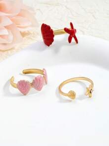 3pcs/Set Fashion Creative Summer Beach Starfish & Shell Rings For Women - Multicolor - View 5