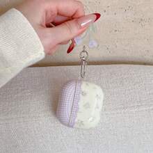 Plaid & Floral Pattern Earphone Case, Acrylic Shockproof Protective Cover With Pendant Compatible With Apple 1/2/3/4/Pro/Pro2/Pro3 - Purple - View 2