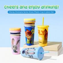 Miniso Disney Zootopia 520ml Plastic Straw Cup 4 Packs Set, 2 Styles, Viral Gift - Multicolor - View 7