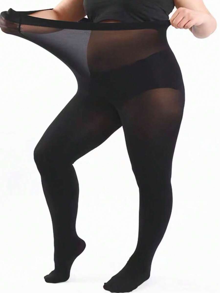 2 pièces Leggings de mise en forme magique 80D, collants grande taille ultra-extensibles pour femmes, bas sexy micro-transparents, convient pour Noël, jusqu'à 136 kg - Noir - Voir 1