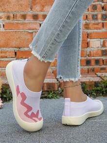 Asymmetrical Camouflage Patchwork Slip-On Casual Shoes, Breathable Lightweight Outdoor/Commute Shoes - Pinkish-purple - View 3