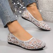 Solid Color Geometric Pattern Glitter Women's Flat Shoes, Party Wear, Spring/Summer - Silver - View 4