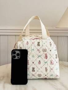 Portable Insulated Lunch Bag; Student Thickened Cute Lunch Fruit Bag; Cartoon Bear Irregular Print Lunch Bag - Multicolor - View 2