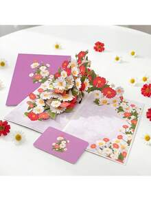 1张立体雏菊花贺卡，粉色花卉图案设计，适合作为母亲节、生日、周年纪念日、情人节礼物，附赠信封。 - 多色 - 查看 4