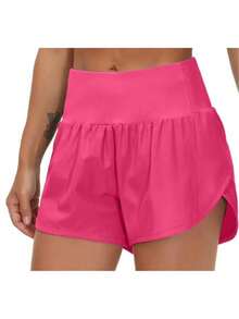 Womens High Waisted Running Shorts Quick Dry Athletic Workout Shorts With Mesh Liner Zipper Pockets - 亮粉紅色 - 查看 4