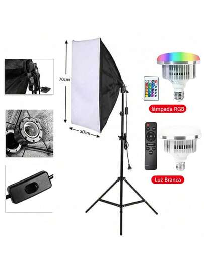 Softbox Luz contínua 50x70cm Soquete e27 bivolte- Kit com Tripé