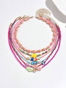 1pc Elegant & Cute Bohemian Ocean Element Ceramic Fish, Starfish, Golden Seashell, Colorful Seed Beads, Rhinestone, Golden Fish Pendant Necklace, Suitable For Beach, Party, Daily Wear, Great Gift For Graduation, School Opening Season. The Mixed Color Seed Beads May Be Different From The Official Image, Which Is A Normal Phenomenon Due To The High-Temperature Ceramic Painting Process. - Multicolor - View 20