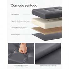 SONGMICS Puff Almacenaje Banco de Almacenamiento 31 x 41 x 31 cm Amplio Espacio Taburete Reposapiés Gris Oscuro MLSF100G01 - Gris Oscuro - Ver 4