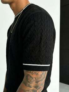 Camiseta de punto de cuello redondo de manga corta para hombre GRDR - Negro - Ver 4