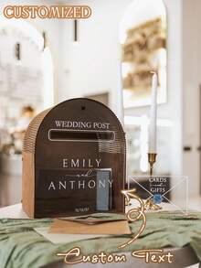 Personalized Wedding Card Box, Vintage Wooden Envelope And Gift Box Suitable For Newlyweds, Unique Wedding Gift, Elegant Anniversary And Engagement Party Decor - Multicolor - View 3