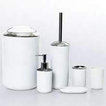 4pcs/6pcs bathroom accessory set, bathroom kit, bamboo lid bathroom toiletries set, including toilet brush, toothbrush holder, mouthwash cup, soap dispenser, soap dish. Bathroom decoration, nid bathroom decoration, can be used as a housewarming \ home vacation gift \Valentine's Day gifts\ birthday gifts. - 直筒衛浴系列 - 查看 20