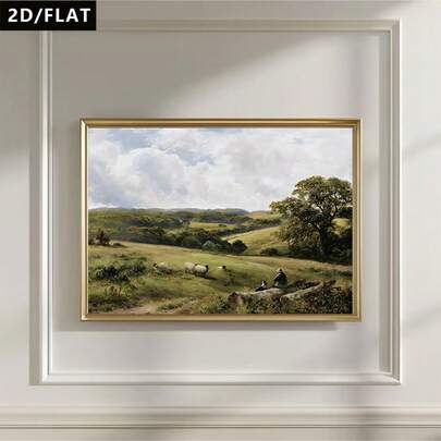 2D/Flat 1pc Vintage Rural Style Art Posters, Canvas Printed Oil Painting Of Pastoral Scenery, Pictures, Wall Arts, Suitable For Bedroom, Living Room, Corridor, Study, Bathroom, Dining Room, Coffee Shop Wall Decoration, Foyer Hanging Paintings(No Frame/Wrapped Canvas)