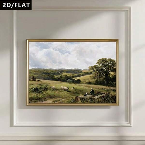 2D/Flat 1pc Vintage Rural Style Art Posters, Canvas Printed Oil Painting Of Pastoral Scenery, Pictures, Wall Arts, Suitable For Bedroom, Living Room, Corridor, Study, Bathroom, Dining Room, Coffee Shop Wall Decoration, Foyer Hanging Paintings(No Frame/Wrapped Canvas)