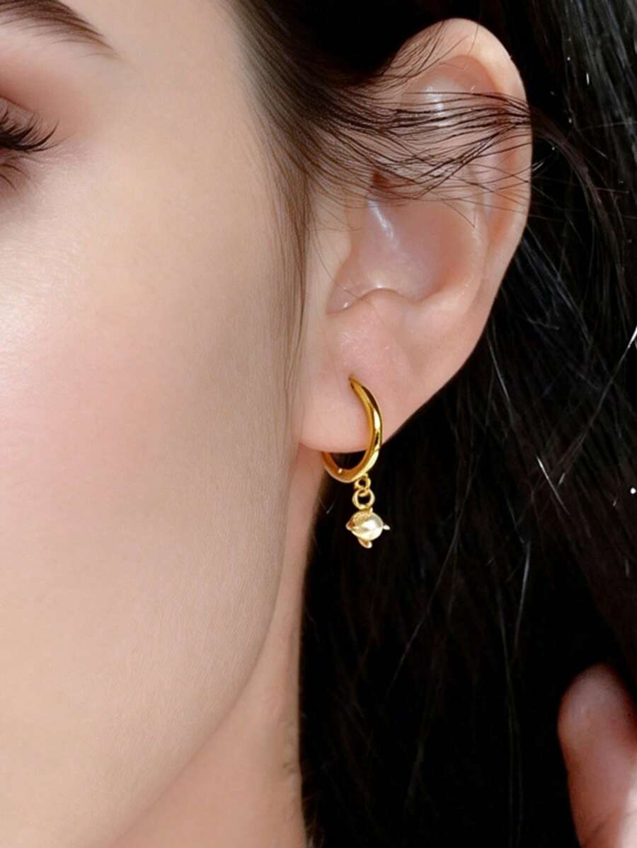 1对时尚简约优雅小巧珍珠耳环，适合日常通勤和夏季佩戴 - 金黃色 - 查看 1