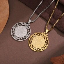 1pc Gothic Round St. Benedict Vintage Stainless Steel Pendant Necklace For Men, Sweater Chain - Silver - View 4