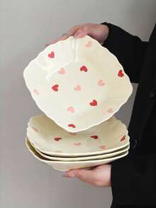 1个高品质陶瓷盘，INS风心形碟，可爱甜点盘，适用于盛放蛋糕、面包、早餐、下午茶点心、牛排和意面等，也适用于西餐厅 - 彩色 - 查看 3