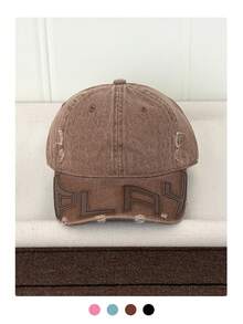 Distressed Baseball Cap, Embroidered Letter Design, Versatile Sun Protection Hat, Unisex Street Style, Spring/Summer - Multicolor - View 7