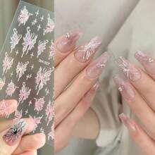 Butterfly Nail Art Stickers Decals 3D Self-Adhesive Blue Purple White Red Black Pink Shining Laser Design Supplies For DIY Manicure Decorations 9 Sheets - Nhiều màu - Xem 4