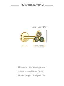 1pc 925 Sterling Silver Colorful Gemstone 3-Leaf Flower Stud Earrings, Classic Hypoallergenic Flat Back Ear Cuff Earrings, Suitable For Daily Wear, Wedding, Engagement, Fine Jewelry - Multicolor - View 18
